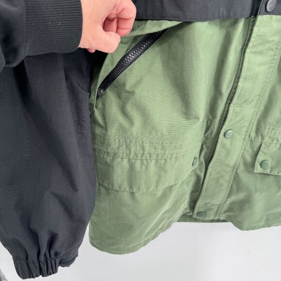 Timberland Weathergear Ski Jacket Mens Medium Green Black Nylon Hood Pockets - Picture 6 of 12